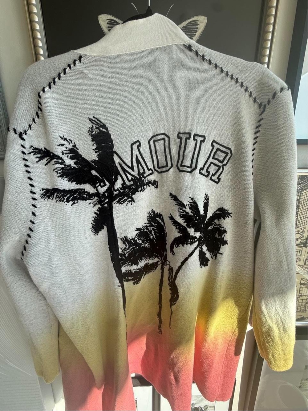 Amour Palm Tree Ombre Knit Sweater - White/Yellow/Pink